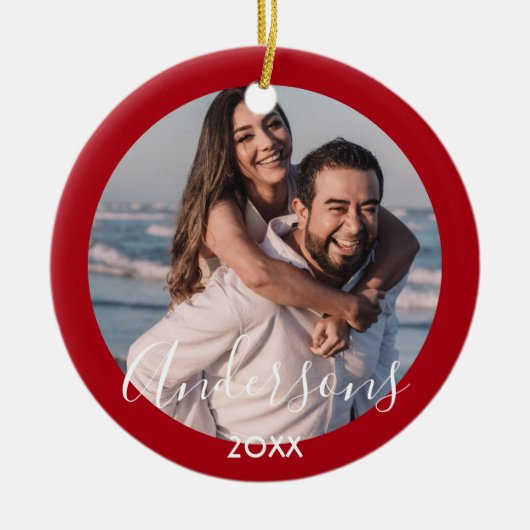 fröhlich und hell | Moderne Typografie Rote Weihna Keramik Ornament (Vorne)