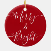 fröhlich und hell | Moderne Typografie Rote Weihna Keramik Ornament (Hinten)