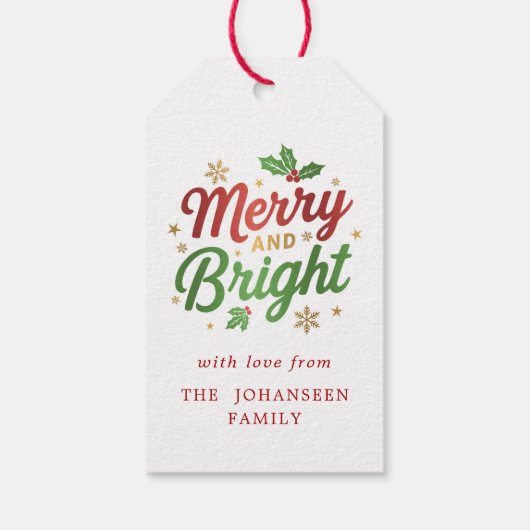 Fröhlich und hell Moderne Weihnachten Red Holly Be Geschenkanhänger (Rückseite)