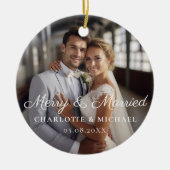 Fröhlich und Verheiratet! Elegant, simpel, Foto Keramik Ornament (Vorne)