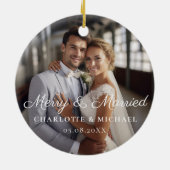 Fröhlich und Verheiratet! Elegant, simpel, Foto Keramik Ornament (Hinten)