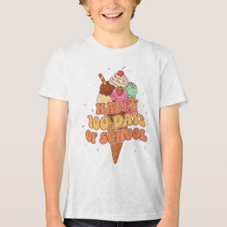 Fröhliche 100 Tage Schulfest Eiscreme Groovy Retro Tri-Blend Shirt