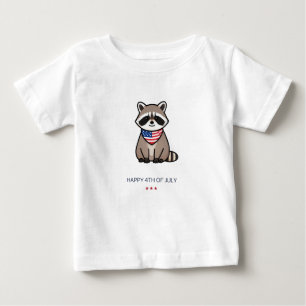 Fröhliche 4. Juli patriotische Waschbär-Kunst Baby T-shirt