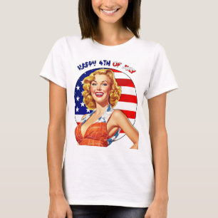 Fröhliche 4. Juli Retro-Pin-up-Girl-Kunst T-Shirt