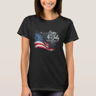Fröhliche 4. Juli Vintage-Flaggen-Illustrationskun T-Shirt