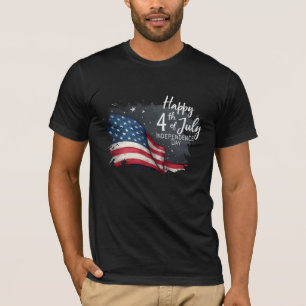 Fröhliche 4. Juli Vintage-Flaggen-Illustrationskun T-Shirt