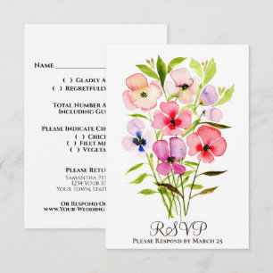 Fröhliche Aquarell-Stiefmütterchen und Wildblumen  RSVP Karte