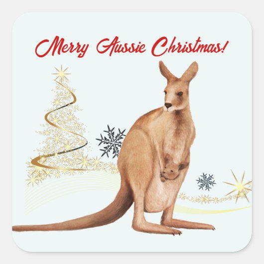 Fröhliche australische Weihnachten Känguru Quadratischer Aufkleber (Vorderseite)