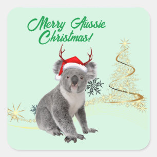 Fröhliche australische Weihnachten Koala-Bär Quadratischer Aufkleber