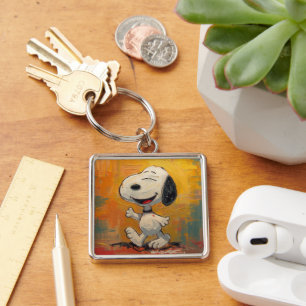 Fröhliche Beagle-Hund-Pop-Art-Malerei Schlüsselanhänger