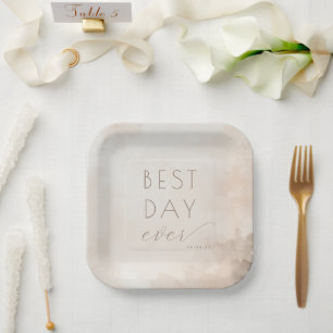 Fröhliche Beige-Wasserfarben-Feier Pappteller