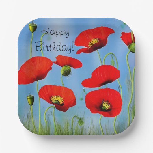 Fröhliche Birthday Poppy Pappteller (Vorderseite)