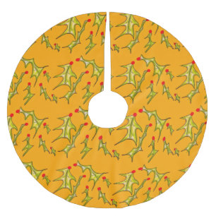Fröhliche Blätter auf Gelbgold Polyester Weihnachtsbaumdecke