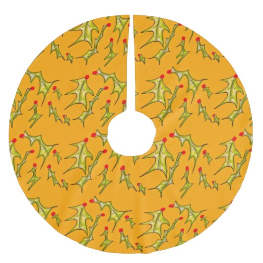 Fröhliche Blätter auf Gelbgold Polyester Weihnachtsbaumdecke (Vorderseite)