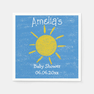 Fröhliche Blaue Baby Shower Sonnenschein Serviette