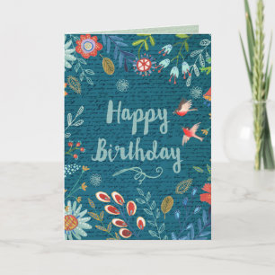 Fröhliche blaue Happy Birthday Landblumen Karte