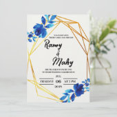 Fröhliche blaue Rose zum Hochzeitsempfang Einladung (Stehend Vorderseite)