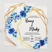 Fröhliche blaue Rose zum Hochzeitsempfang Einladung (Vorne/Hinten)