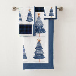 fröhliche blaue Weihnachten Badhandtuch Set