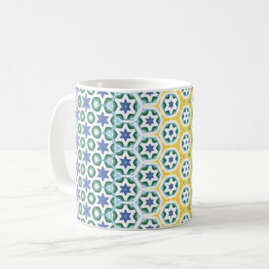 Fröhliche blaugelbe Gemustert Kaffeetasse (Vorderseite Links)