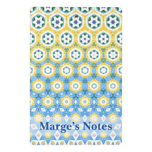 Fröhliche blaugelbe Gemustert Mini Klemmbrett (Rückseite)