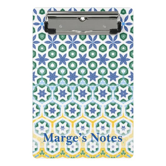 Fröhliche blaugelbe Gemustert Mini Klemmbrett (Vorderseite)