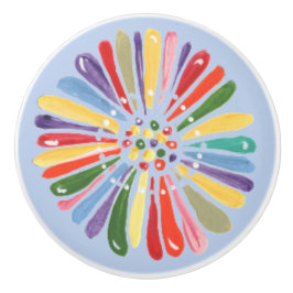 Fröhliche Blue Watercolor Daisy Multicolor Blume Keramikknauf