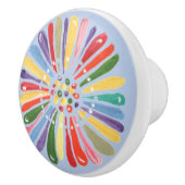 Fröhliche Blue Watercolor Daisy Multicolor Blume Keramikknauf (Rechts)