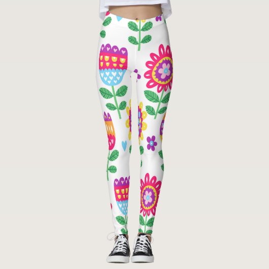 Fröhliche Blume Vintages Farbmuster Leggings (Vorderseite)