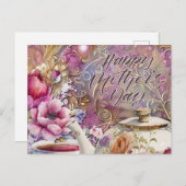 Fröhliche Blume zum Muttertag und Tee-Party Postkarte (Vorne/Hinten)