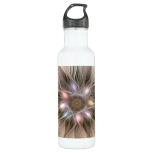 Fröhliche Blumen Abstract Beige Braun Floral Frakt Edelstahlflasche