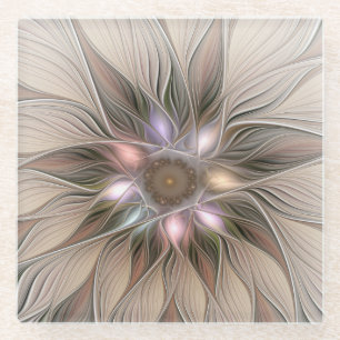 Fröhliche Blumen Abstract Beige Braun Floral Frakt Glasuntersetzer