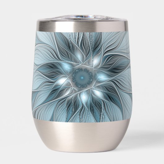 Fröhliche Blumen-Abstrakt Blau-Grau-Blumen-Fraktal (Vorderseite)