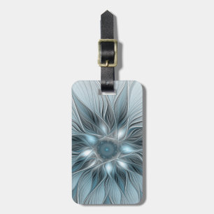 Fröhliche Blumen-Abstrakt Blau-Grau-Blumen-Fraktal Gepäckanhänger