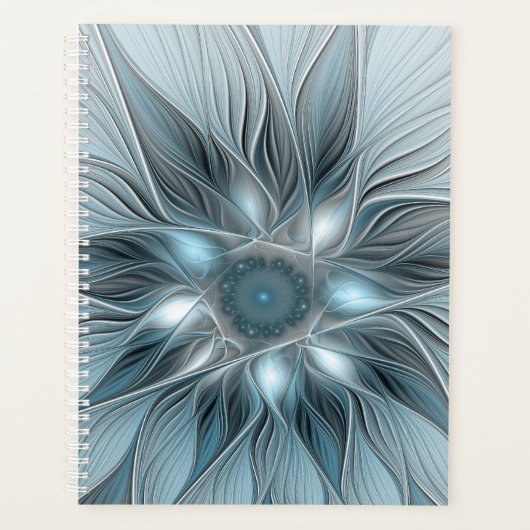 Fröhliche Blumen-Abstrakt Blau-Grau-Blumen-Fraktal Planer (Vorderseite)