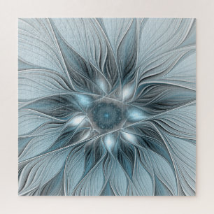Fröhliche Blumen-Abstrakt Blau-Grau-Blumen-Fraktal Puzzle