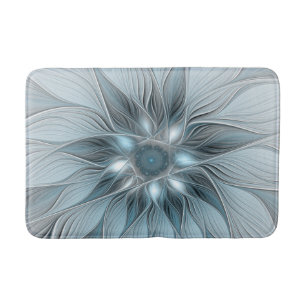 Fröhliche Blumen-Abstrakt Blau-Grau Floral Fraktal Badematte