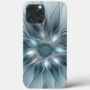 Fröhliche Blumen-Abstrakt Blau-Grau Floral Fraktal Case-Mate iPhone Hülle