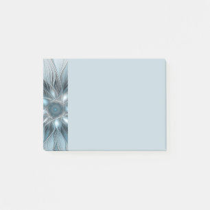 Fröhliche Blumen-Abstrakt Blau-Grau Floral Fraktal Post-it Klebezettel