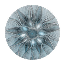 Fröhliche Blumen-Abstrakt Blau-Grau Floral Fraktal