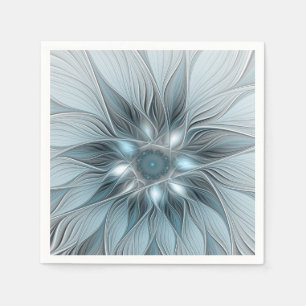 Fröhliche Blumen-Abstrakt Blau-Grau Floral Fraktal Serviette