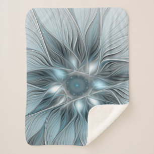 Fröhliche Blumen-Abstrakt Blau Grau Floral Fraktal Sherpadecke