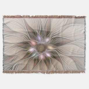 Fröhliche Blumen-Abstraktion Beige Braun Floral Fr Decke