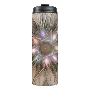 Fröhliche Blumen-Abstraktion Beige Braun Floral Fr Thermosbecher