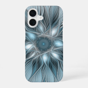Fröhliche Blumen-Abstraktion Blaugrau Floral Frakt iPhone 16 Hülle