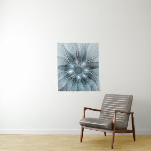 Fröhliche Blumen-Abstraktion Blaugrau Floral Frakt Wandteppich