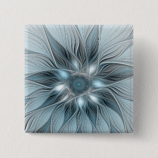Fröhliche Blumen-Abstraktion Blaugraue Florale Fra Button (Vorderseite)