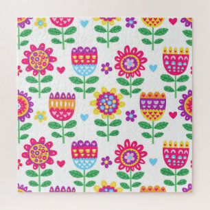 Fröhliche Blumen Vintage Farbige Muster Puzzle