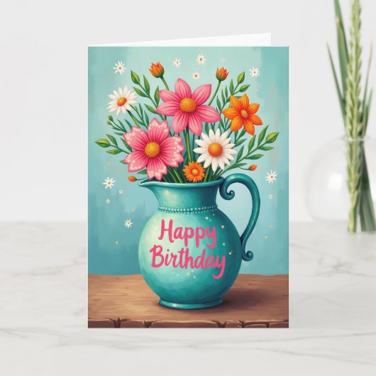 Fröhliche Blumenvase Karte (Vorderseite)