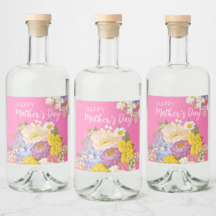 Fröhliche Blüten am Muttertag Alkoholflaschenetikett